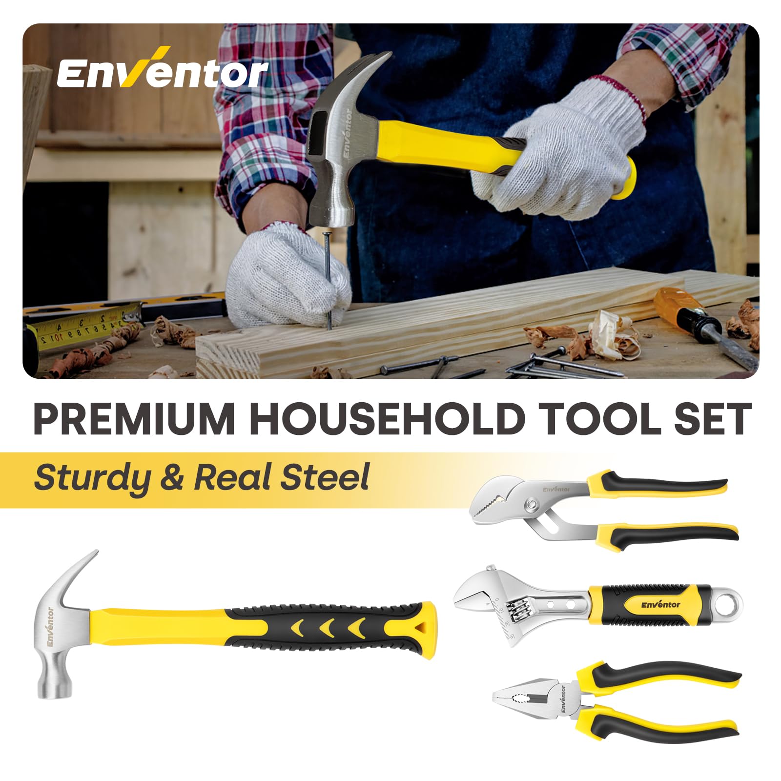 Enventor Tool Kit Set, 108PCS General Household Hand Tool Kit with Storage Toolbox, Small Tool Kits for Home